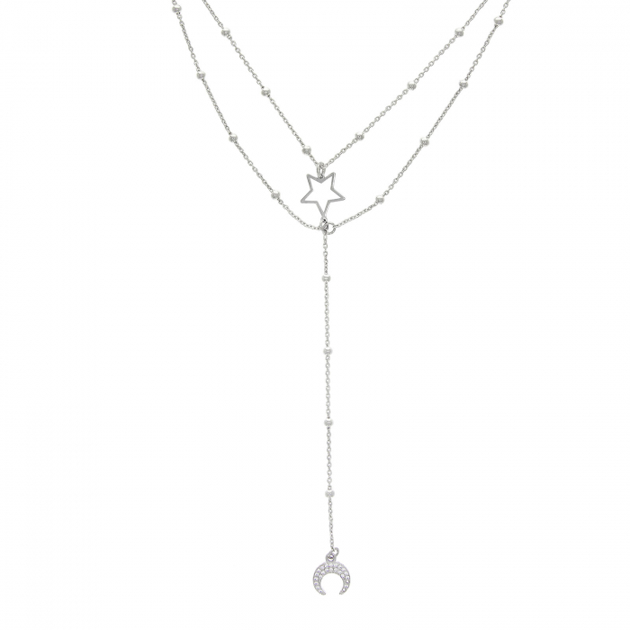 Lant din argint cu margele mici si pandantiv cu luna si stele [2]