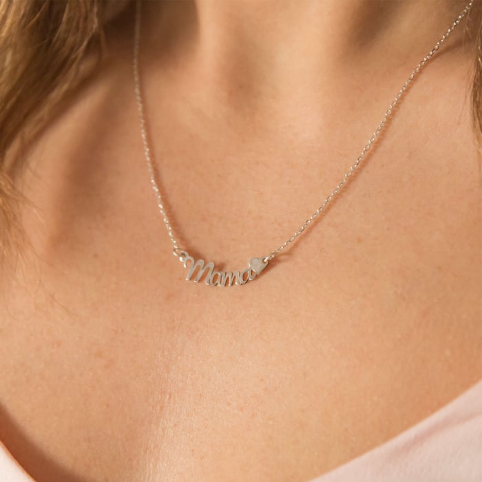 Lănțișor din argint cu text mama decupat și inimă [4]