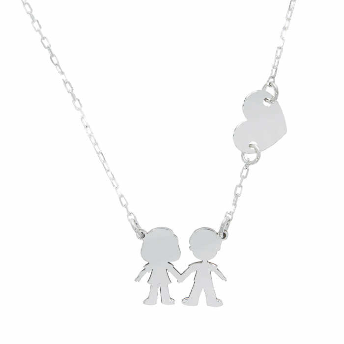 Lănțișor argint cu pandantiv copii și inimă [3]