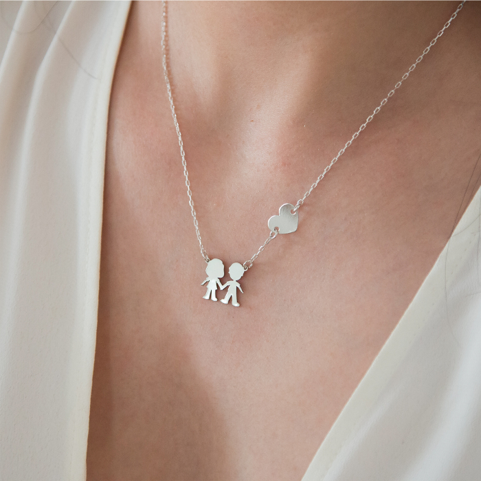 Lănțișor argint cu pandantiv copii și inimă [2]