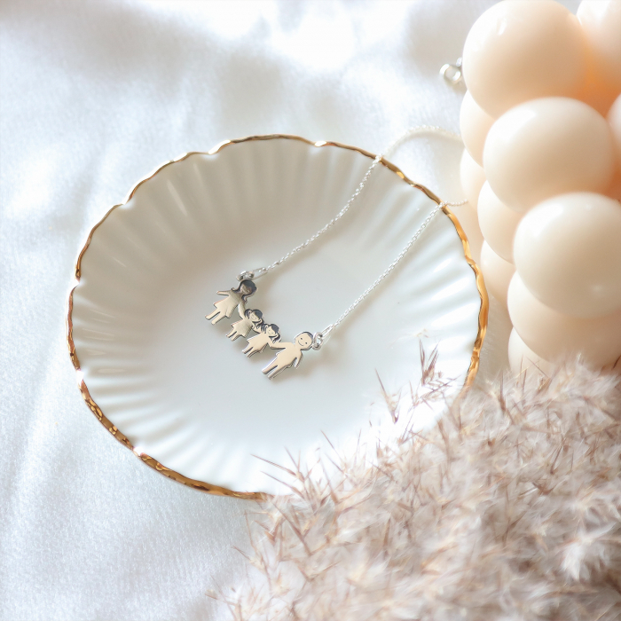 Lănțișor din argint personalizat familie cu două fetițe [3]