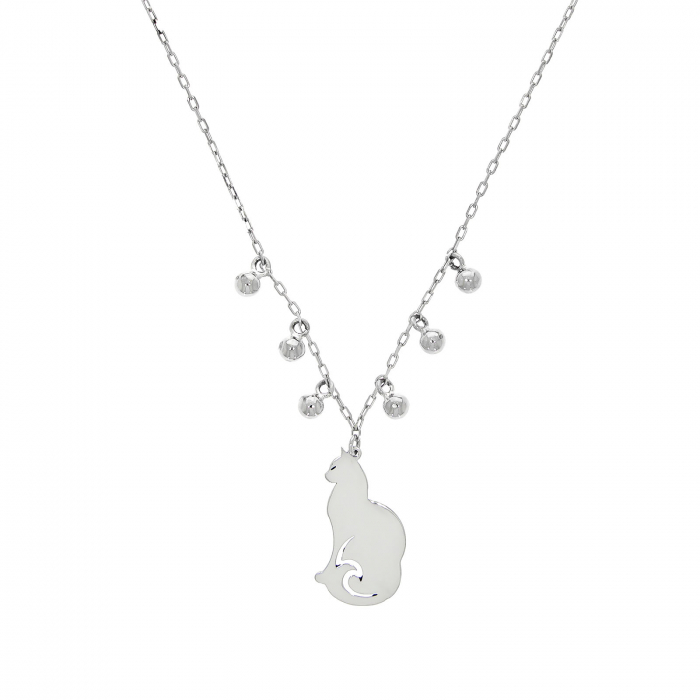 Lănțișor din argint personalizat cu medalion siluetă de pisică [2]