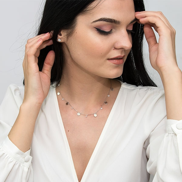 Lănțișor argint rodiat cu bănuți și cristale [4]