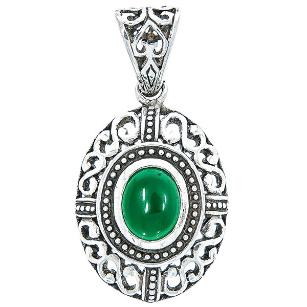 Pandantiv din argint antichizat oval cu piatră de agat verde [1]