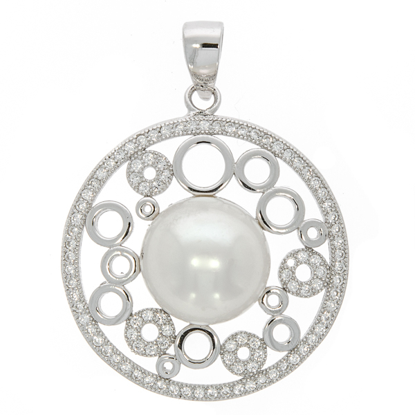 Pandantiv argint rodiat rotund cu cristale de zirconiu si perle [1]