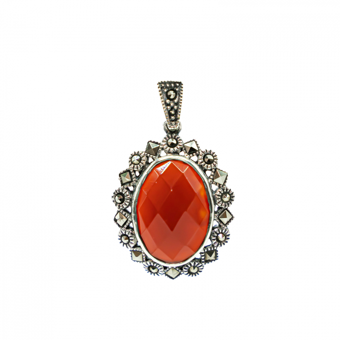 Pandantiv argint oval cu carneol si marcasite [2]