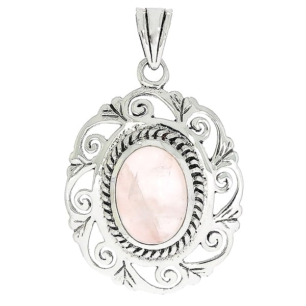 Pandantiv oval realizat manual din argint cu piatră de cuarț roz [1]