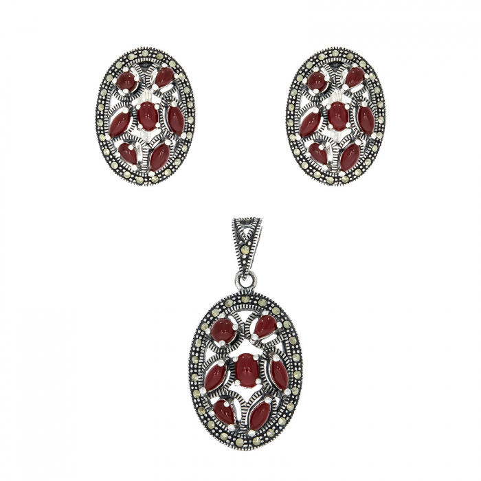 Set din argint unicat cu cristale din carneol și marcasite [4]