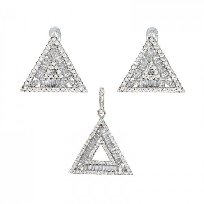 Set bijuterii din argint cu cercei și pandantiv cu cristale de zirconiu [1]