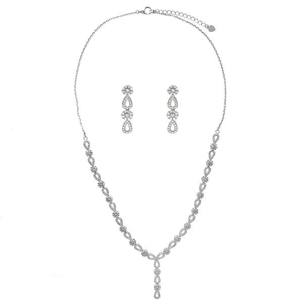 Set bijuterii argint cu formă de lacrimă format din cercei și colier cu zirconii [1]