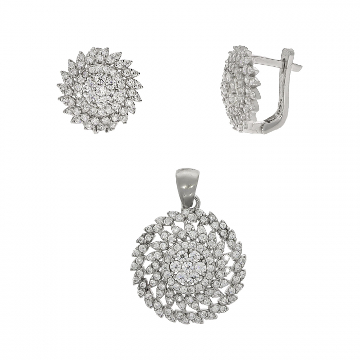 Set din argint cu cercei și pandantiv model floral cu zirconii [2]