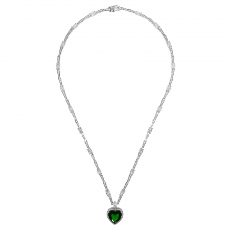 Colier argint rodiat cu zirconii și pandantiv inimă cu zirconiu verde-smarald [4]