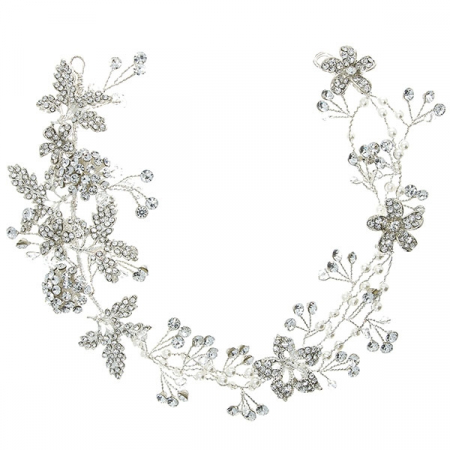 Accesoriu de păr deosebit, floral, pentru mirese, cu cristale, perle și ștrasuri. [0]