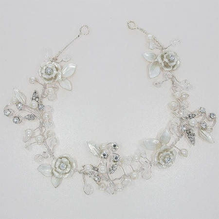 Accesoriu de păr deosebit, floral, pentru mirese, cu cristale, perle și ștrasuri. [2]