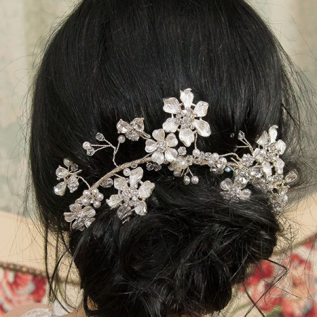 Bridal Collection - Accesoriu floral pentru păr, modelator, cu cristale și perle