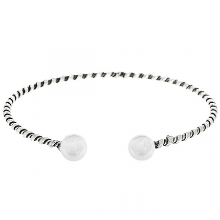 Bratara argint semi-rigida cu model rasucit si bile in capete [2]