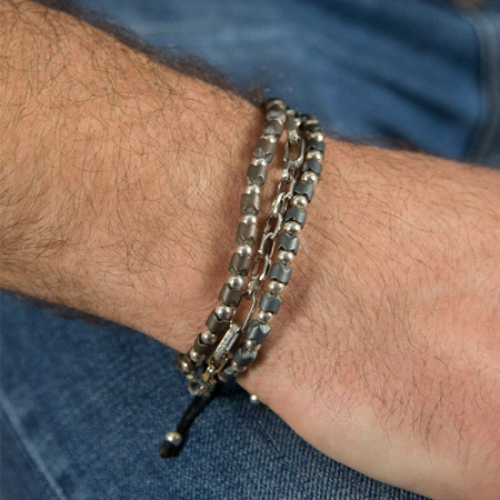 Brățară împletită din argint cu biluțe și mărgele gri mate [1]