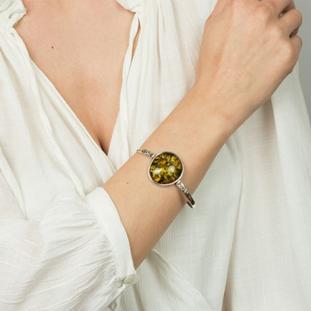 Bratara din argint cu chihlimbar baltic verde [2]