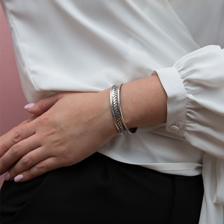 Bratara fixa din argint cu model impletit patinat [1]