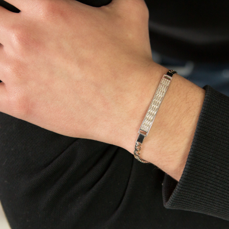 Brățară bărbătească din argint cu zale și plăcuță texturată [1]