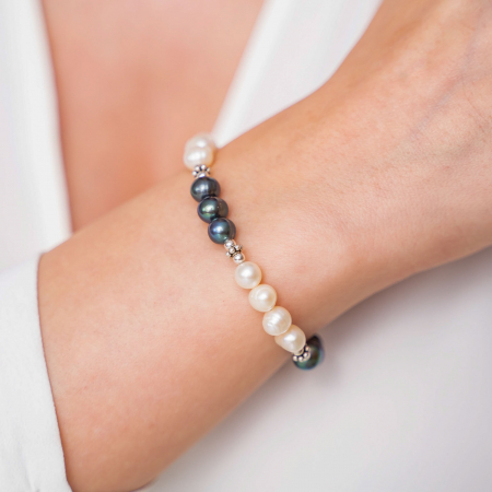 Bratara din argint cu perle albe și gri sidefat [0]
