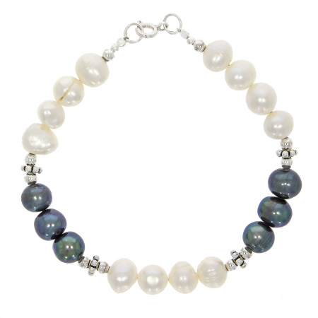 Bratara din argint cu perle albe și gri sidefat [1]
