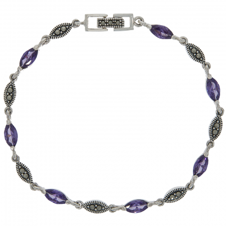 Brățară argint antichizat cu cristale de marcasită și zirconii violet [0]