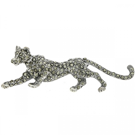 Brosa din argint antichizat felina cu marcasite [0]