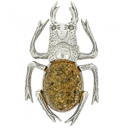 Broșă argint model insectă, decorată cu piatră de chihlimbar [0]