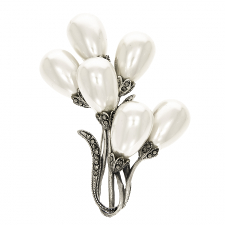 Brosa argint masiv cu perle si marcasite [2]