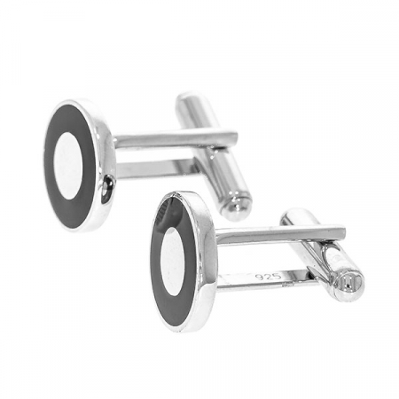 Butoni argint rotunzi cu email negru [3]