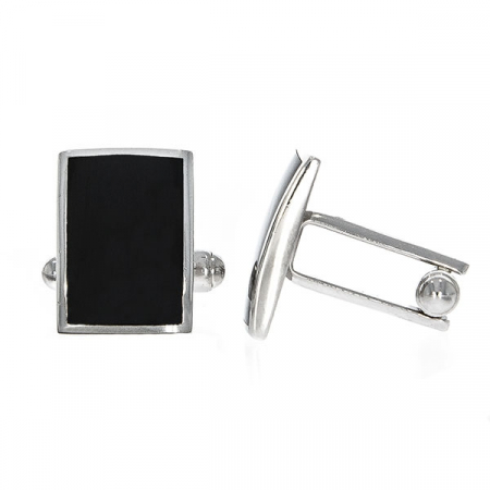 Butoni eleganți din argint rodiat 925 model dreptunghiular cu email negru [2]