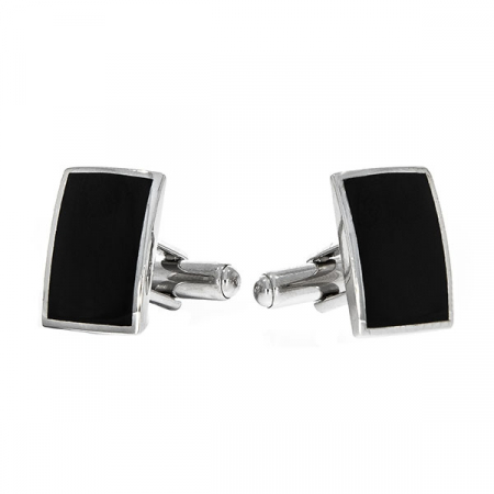 Butoni eleganți din argint rodiat 925 model dreptunghiular cu email negru [0]