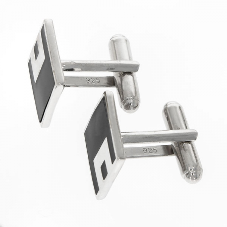 Butoni eleganți din argint rodiat 925 model pătrat cu email negru [1]