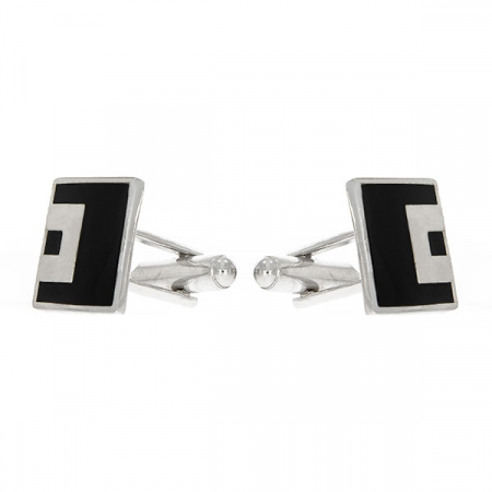 Butoni eleganți din argint rodiat 925 model pătrat cu email negru [3]