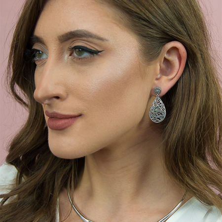 Cercei lungi din argint antichizat lacrimă [2]