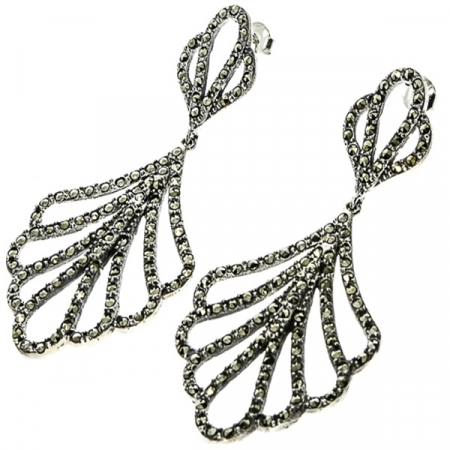 Cercei lungi argint antichizat cu marcasite [2]