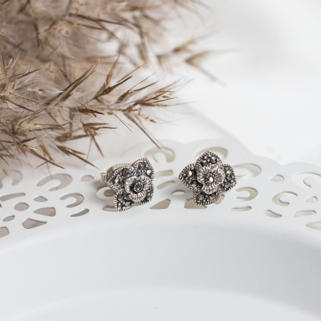 Cercei floare din argint 925 cu marcasite [2]