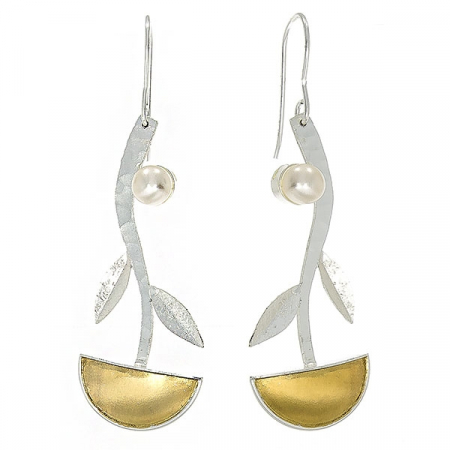 Cercei lungi din argint satinat cu porțiuni aurite și perle de cultură [2]