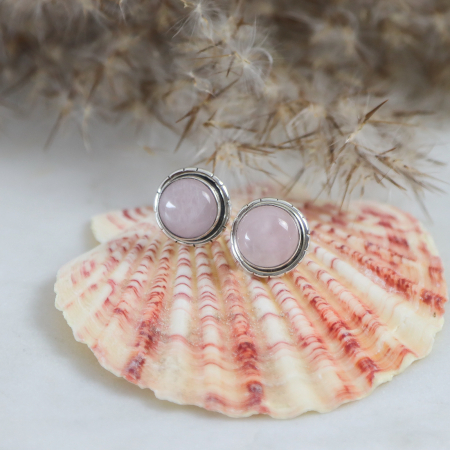Cercei rotunzi din argint cu piatra Cuart roz [0]