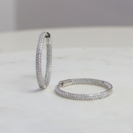 Cercei din argint rotunzi cu cristale de zirconiu transparent [2]