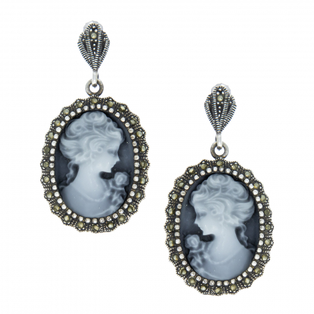 Cercei din argint cu camee si marcasite [1]