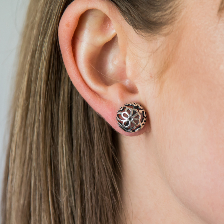 Cercei argint 925 bănuț bombat cu model floral [2]