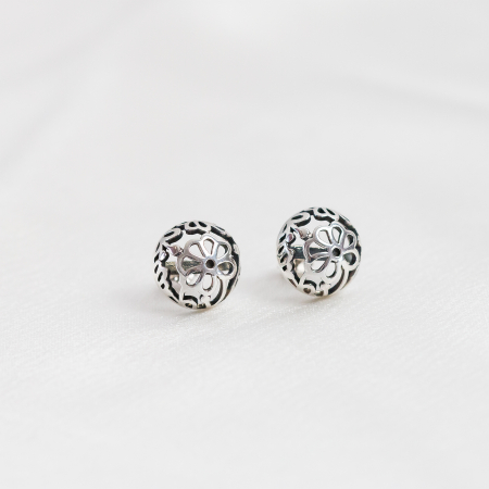 Cercei argint 925 bănuț bombat cu model floral [1]