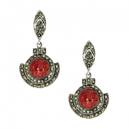 Cercei argint cu coral si marcasite [1]