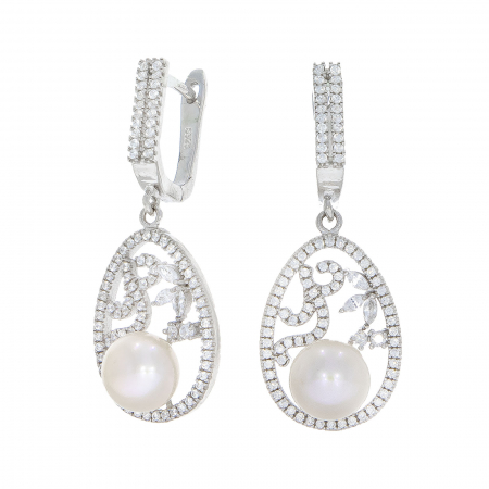Cercei eleganți din argint cu cristale din zirconii si perle [1]
