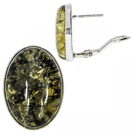 Cercei argint eleganți din argint, pe lob, cu chihlimbar baltic [2]