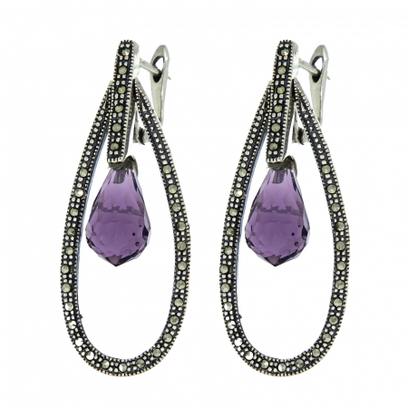 Cercei argint lungi cu ametist si marcasite [1]