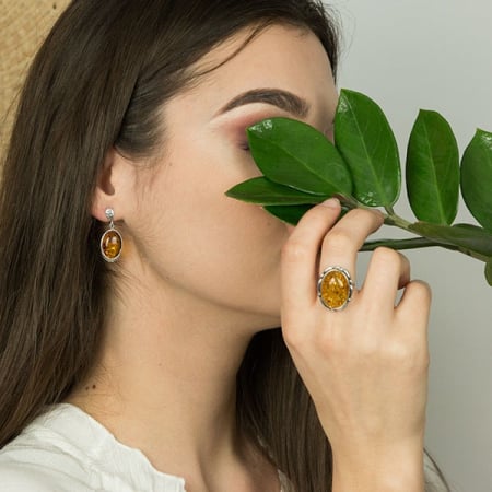 Cercei din argint antichizat lungi lucrați manual cu piatră de chihlimbar baltic naturală [2]