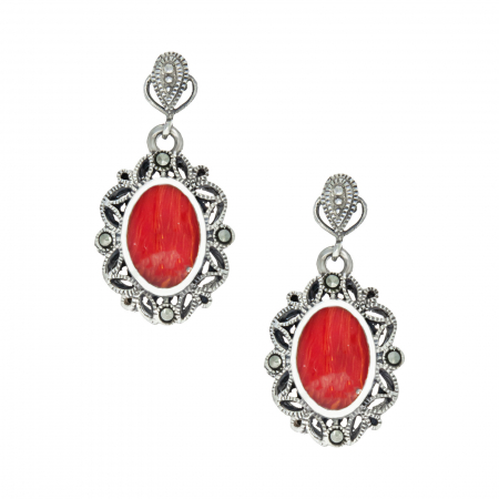 Cercei din argint cu coral si marcasite [1]